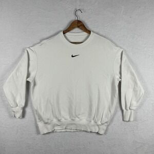 Nike Sweatshirt Mens Medium White Club Fleece Crewneck Pullover Swoosh Logo